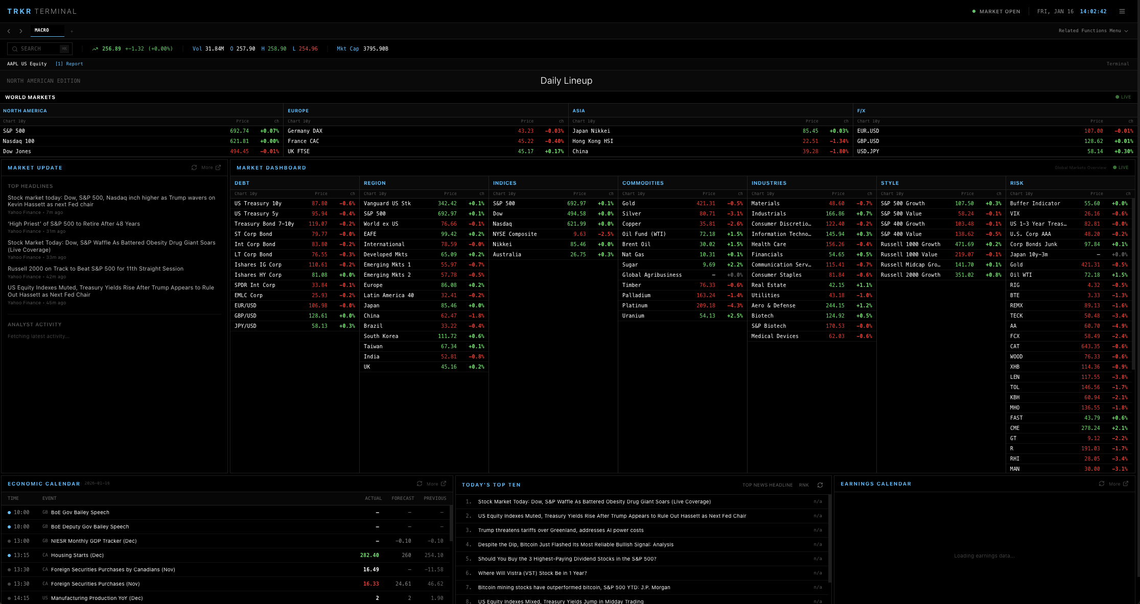 TRKR Terminal Dashboard